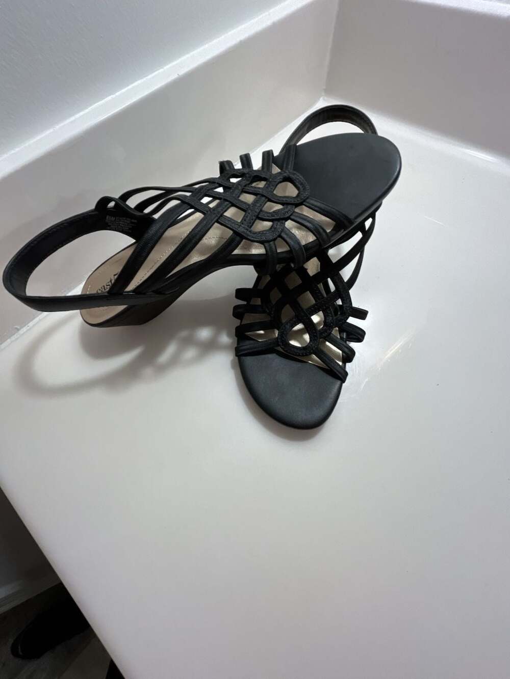 East 5th Black Strappy Wedge Sandals - Picture 4 of 8